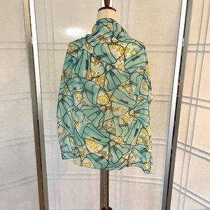 CHRISTIAN DIOR Vintage Silk Teal and Yellow Scarf - 25 x 25 "